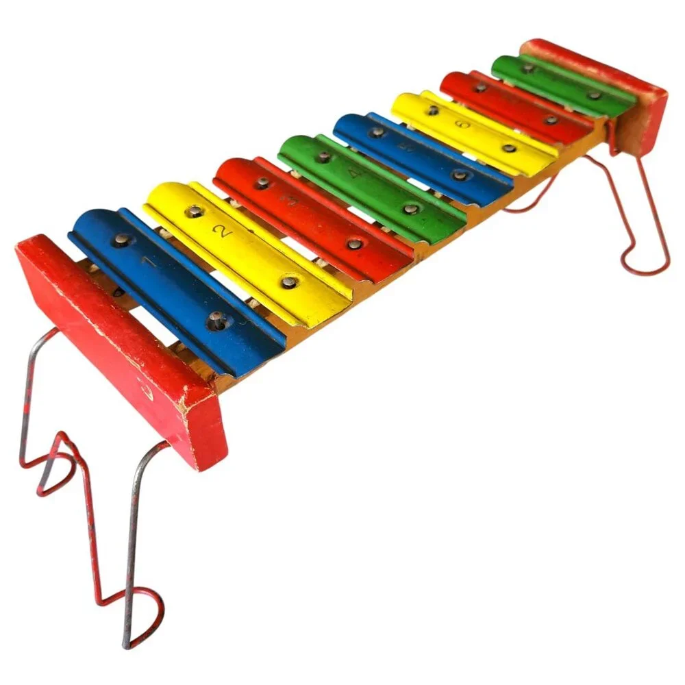 Vtg F.M.T Metallic Xylophone w/Folding Wire Stand Original Box Made in Japan